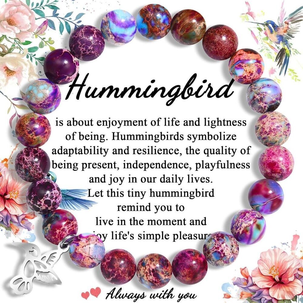 Hummingbird Jewelry Gift Natural Stone Beaded Adjustable Bracelet for Women